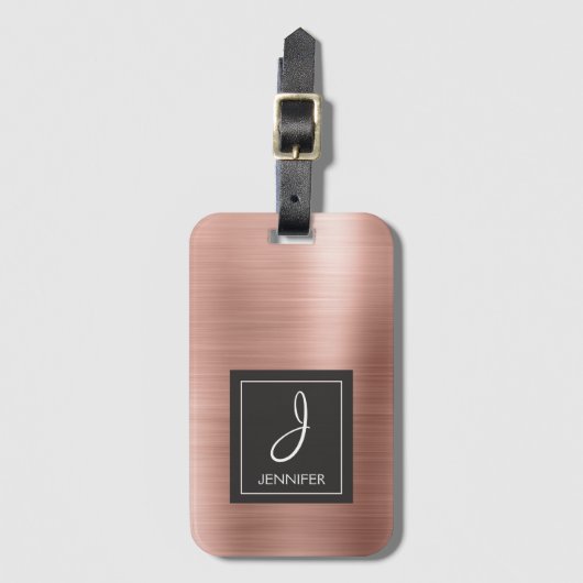 ピンクのバラの金ゴールドの金属のエレガントなモノグラムのLugageのラベル ラゲッジタグ (正面縦)