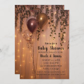 ピンクのバラの金ゴールドバルーンライトアイビーベイビーシャワー 招待状 (正面/裏面)