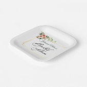 ピンクのバラの金ゴールドフレーム紙プレート ペーパープレート (傾斜あり)