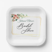 ピンクのバラの金ゴールドフレーム紙プレート ペーパープレート (正面)