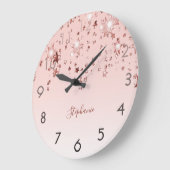 ピンクのバラの金ゴールド星の光沢のあるモノグラム ラージ壁時計 (傾斜)