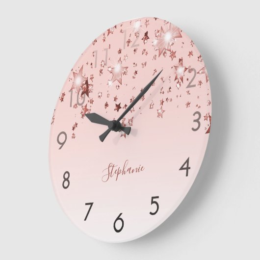 ピンクのバラの金ゴールド星の光沢のあるモノグラム ラージ壁時計 (傾斜)