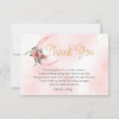 ピンクのバラの金ゴールド私たちは月の赤ちゃんシャワーの上にいる サンキューカード (正面)