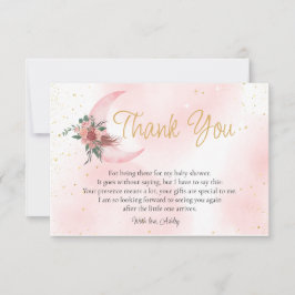 ピンクのバラの金ゴールド私たちは月の赤ちゃんシャワーの上にいる サンキューカード