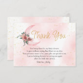 ピンクのバラの金ゴールド私たちは月の赤ちゃんシャワーの上にいる サンキューカード (正面/裏面)