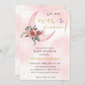 ピンクのバラの金ゴールド私たちは月の赤ちゃんシャワーの上にいる 招待状 (正面/裏面)