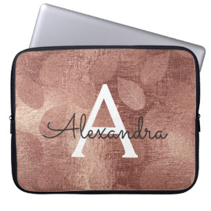 ピンクのバラの金ゴールド金属ホイルの魅力のモノグラム ラップトップスリーブ