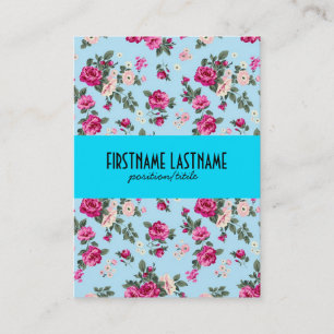 ピンクのバラの青の背景 名刺