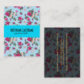 ピンクのバラの青の背景 名刺 (正面/裏面)