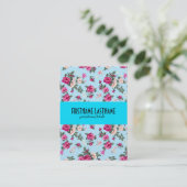 ピンクのバラの青の背景 名刺 (スタンド正面)