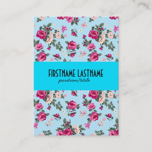 ピンクのバラの青の背景 名刺 (正面)