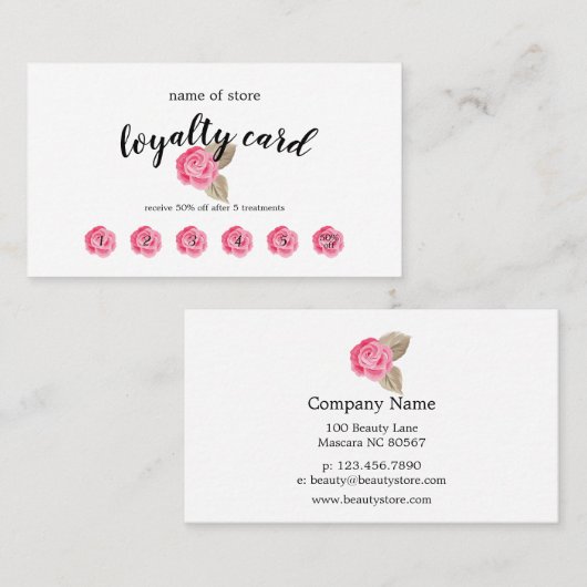 ピンクのバラの顧客のロイヤリティカード 名刺 (正面/裏面)