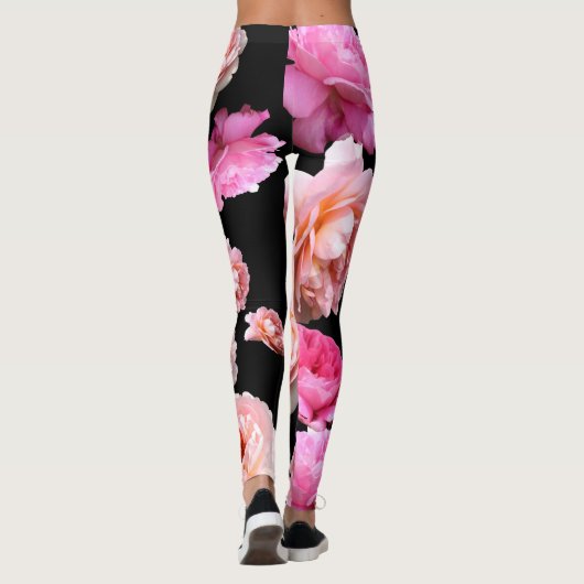ピンクのバラの黒いAthleisureのヨガによってはレギンスが喘ぎます レギンス (裏面)