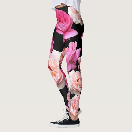 ピンクのバラの黒いAthleisureのヨガによってはレギンスが喘ぎます レギンス (左)