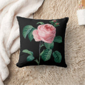 ピンクのバラの黒の花柄のクッション クッション (ブランケット)