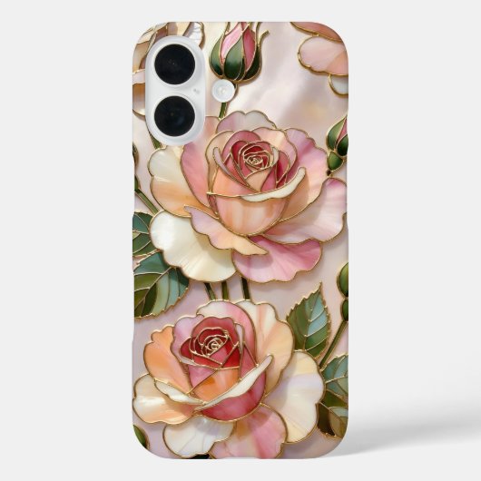 ピンクのバラのiPhoneケース エレガントなステンドグラスデザイン Case-Mate iPhoneケース (裏面)