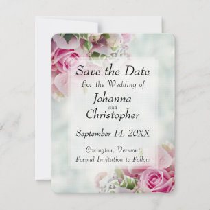 ピンクのバラのSave the Date ウェディングカード セーブザデート
