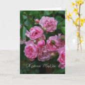 ピンクのバラはギリシャ語で日を表すΧρονια Πολλα. カード (黄色い花)