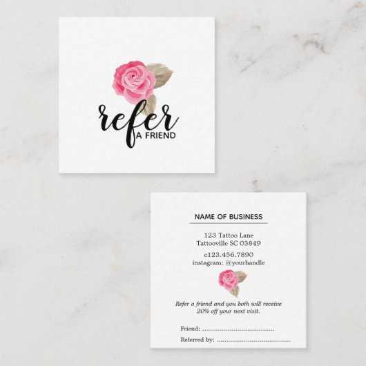 ピンクのバラは友人の紹介カードを参照します スクエア名刺 (正面/裏面)
