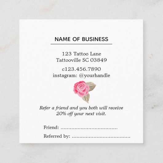 ピンクのバラは友人の紹介カードを参照します スクエア名刺 (裏面)