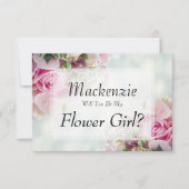 ピンクのバラは私の花の女の子のカード 出欠カード (正面)