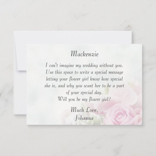 ピンクのバラは私の花の女の子のカード 出欠カード (裏面)