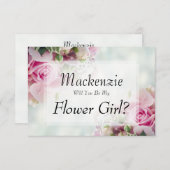 ピンクのバラは私の花の女の子のカード 出欠カード (正面/裏面)