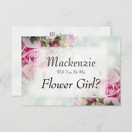 ピンクのバラは私の花の女の子のカード 出欠カード (正面/裏面)