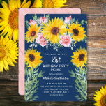 ピンクのバラひまわりネイビーブルー21st誕生日 招待状<br><div class="desc">ネイビースタイリッシュブルー21歳の誕生日パーティーピクニックの女性のための招待にピンクのバラと美しいスタイル黄色のヒマワリ。この美しいカードの背面には、バラに合わせてピンクの素朴な木のデザインがある。文字は、計画しているイベントに合わせてカスタマイズ可能。Zazzleのカスタマイズ強力なデザインツールで希望の色にフロントのネイビー青の背景。連絡もし特別の時に救済はカードを持って来て。</div>