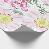 ピンクのバラぼほ水彩花柄 ラッピングペーパー (角)