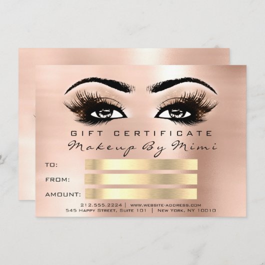 ピンクのバラまつメイクアップアーティスト証明書贈り物 (正面/裏面)