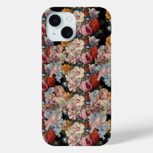 ピンクのバラや花を集めるロマンチックな天使 Case-Mate iPhoneケース (裏面)