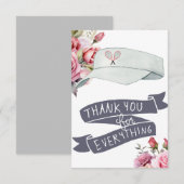 ピンクのバラをテーマにしたテニス サンキューカード (正面/裏面)