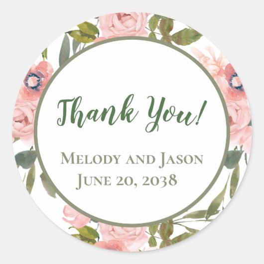 ピンクのバラをテーマにした封シール ラウンドシール (正面)