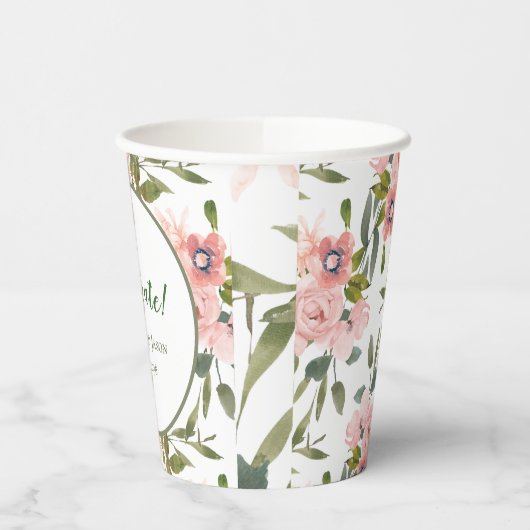 ピンクのバラをテーマにした誕生日ウェディングペーパーカップ 紙コップ (左)