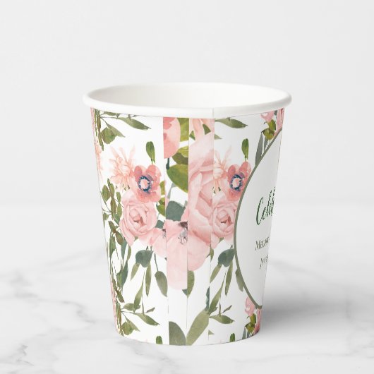 ピンクのバラをテーマにした誕生日ウェディングペーパーカップ 紙コップ (右)