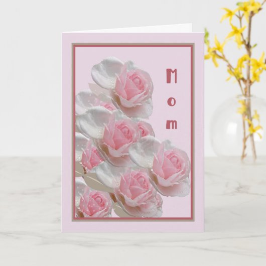ピンクのバラを持つママのための誕生日カード カード (黄色い花)