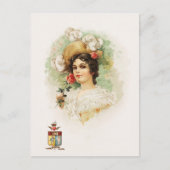 ピンクのバラを持つ若い女性 ポストカード (正面)