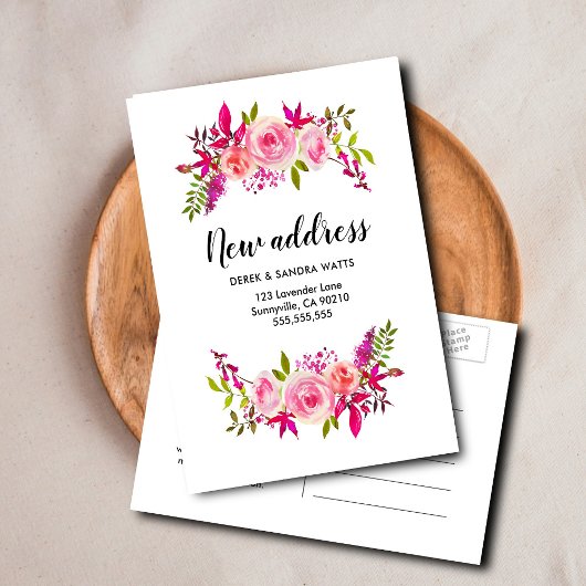 ピンクのバラを移動したアドレスの変更 案内ポストカード