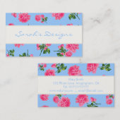 ピンクのバラを青いフローラ名刺 名刺 (正面/裏面)