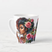 ピンクのバラを飲む女性 カフェラテマグ (左アングル)