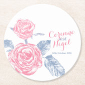 ピンクのバラインク製図用紙のコースターの結婚 ラウンドペーパーコースター (正面)