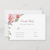 ピンクのバラエレガントスの食事の選択肢ウェディングRSVPカード 出欠カード (正面)