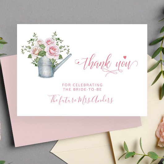 ピンクのバラエレガントスブライダルシャワー感謝していユー サンキューカード