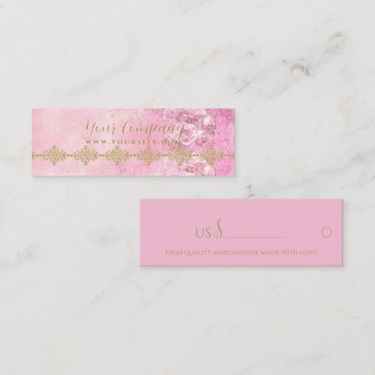 ピンクのバラグランジズダマスク – 価格ラベル、ビジネスカー スキニー名刺 (正面/裏面)