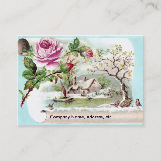 ピンクのバラスクロールビクトリア時代の人貿易カード 名刺 (正面)