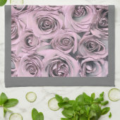 ピンクのバラスケッチ キッチンタオル (折り畳み)