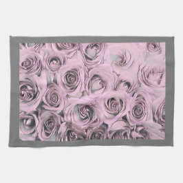 ピンクのバラスケッチ キッチンタオル