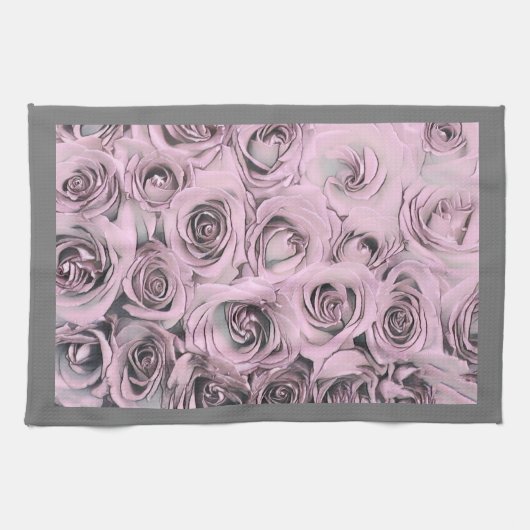 ピンクのバラスケッチ キッチンタオル (横)