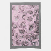 ピンクのバラスケッチ キッチンタオル (縦)